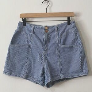 Universal Thread Blue White Striped High Rise Midi Denim Jean Shorts